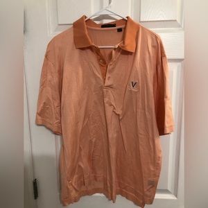 FA MacCluer mens polo, University of Virginia logo, orange and white, size large